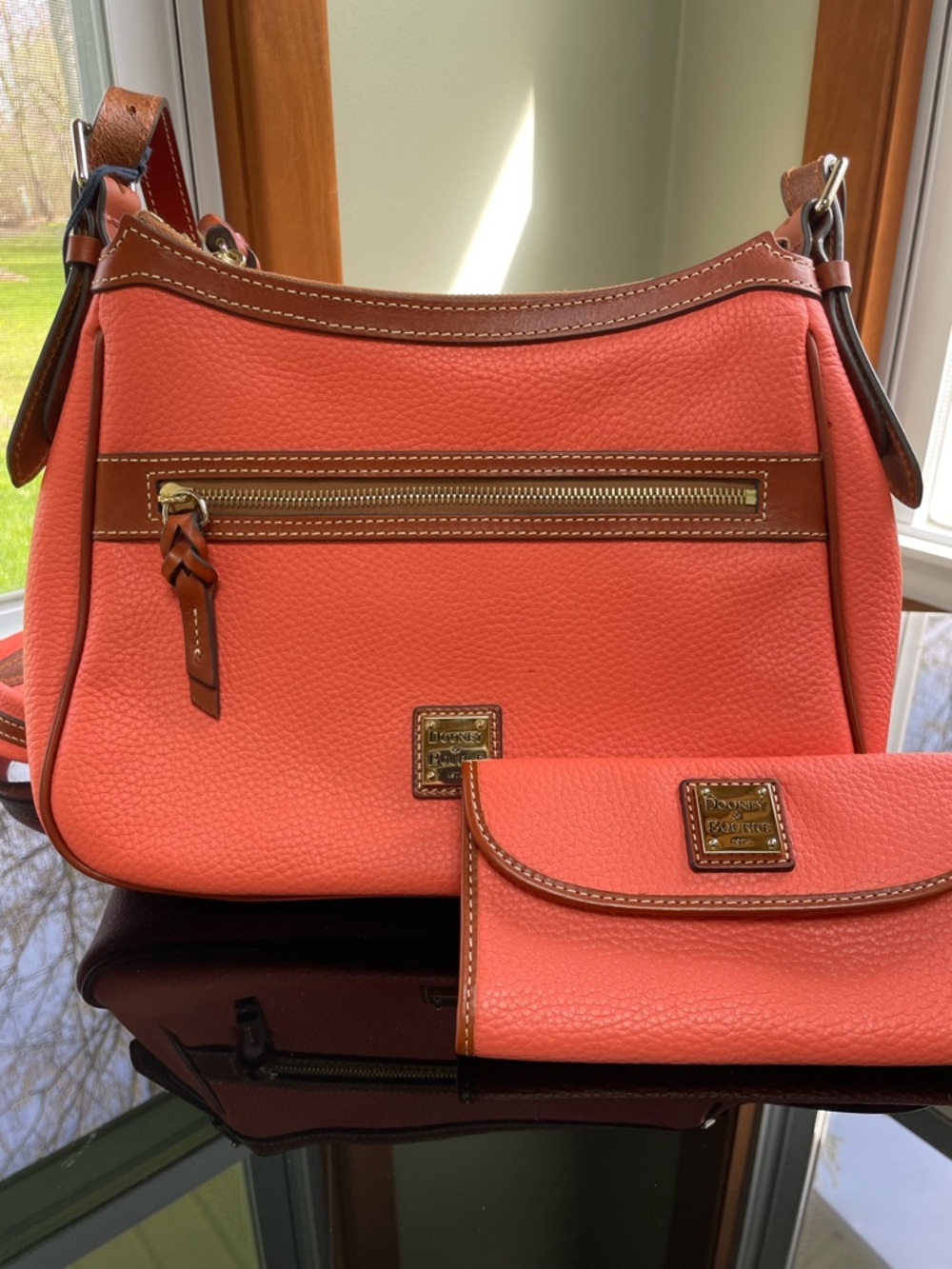 Dooney & Bourke Piper Coral Pebble Leather Shoulder Bag with Matching Wallet